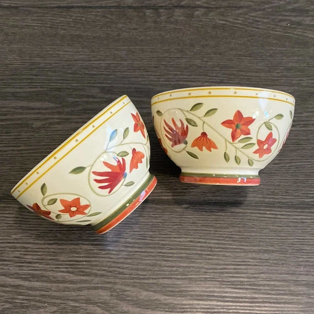 World Market (2) pair of small bowls. Cream with leaves and flowers. Cute!